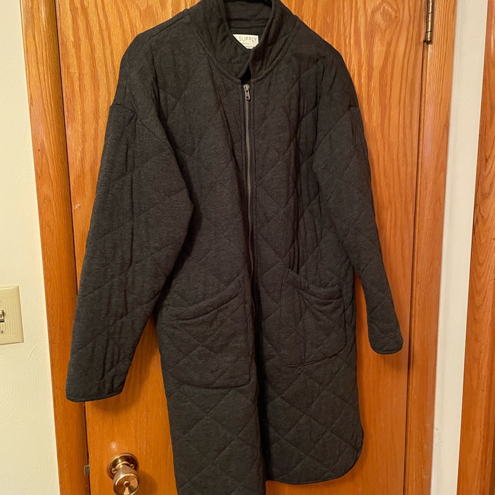 Z Supply Charcoal Quilted Sweatshirt Material Puffer Coat
